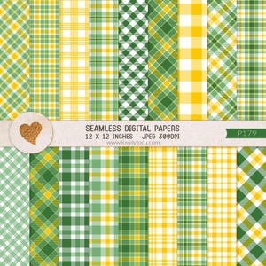 Papeles digitales a cuadros verdes y amarillos, fondo de papel sin costuras, papel imprimible, papel para álbumes de recortes, cuadros vichy, cuadros - P179