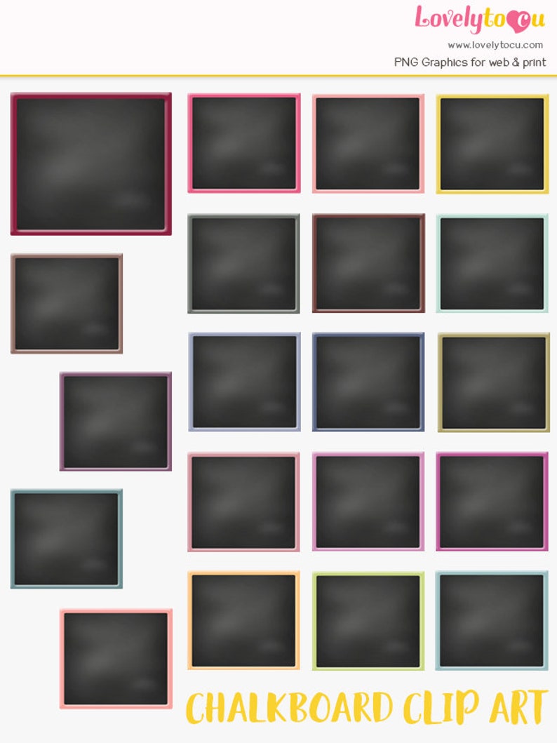 black blank school design graphics commercial use digital png 20 frame shades LC97 Chalkboard rainbow clip art collection