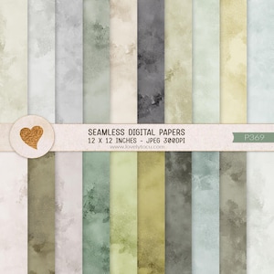 May include: A collection of seamless digital papers featuring various muted color gradients and subtle stippled textures. A horizontal band across the center displays the text SEAMLESS DIGITAL PAPERS 12 X 12 INCHES - JPEG 300DPI and P369.