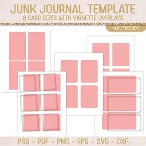 ジャーナルカードキットテンプレート、24 種類のオプションとオーバーレイ、SVG カットファイル、ジャンクジャーナルインサート、スクラップブッキング要素、PSD (JL104)