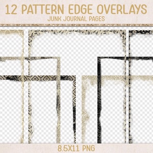 Junk journal pattern edge overlays, vignette frame, grunge texture page edges, distressed 8.5x11&quot; letter paper frame clipart - RY125