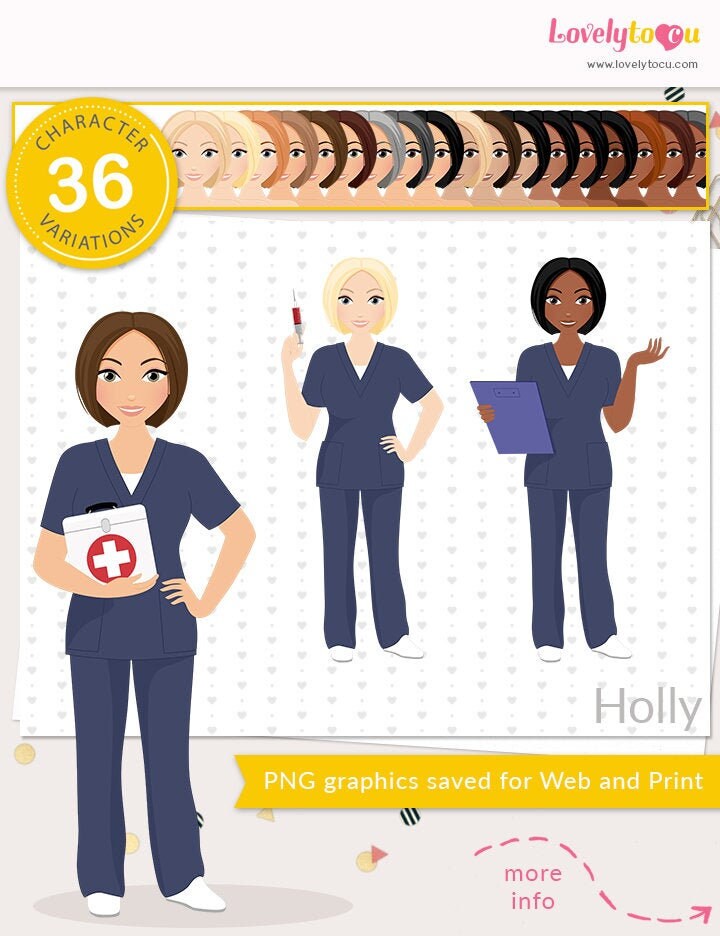 digital PNG clip art peach scrubs female character first responder