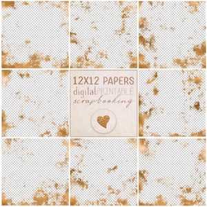 Gold foil grunge texture, PNG 12x12 gritty overlays, digital junk journal design elements - SV11