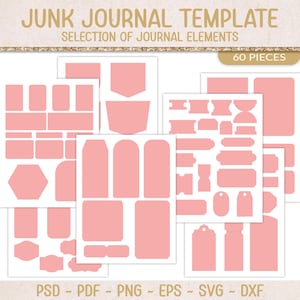 Junk Journal Elemente Kit, Vorlagendateien, SVG-Schnittdatei, Folio-Einlagen-Bündel, druckbares Bastelmaterial, Vintage Scrapbooking (JL105)