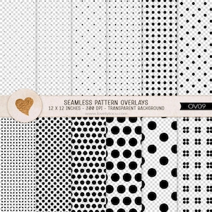 Polka dot pattern overlays, 12 seamless png papers with transparent background, make your own scrapbook papers, design elements (OV09)