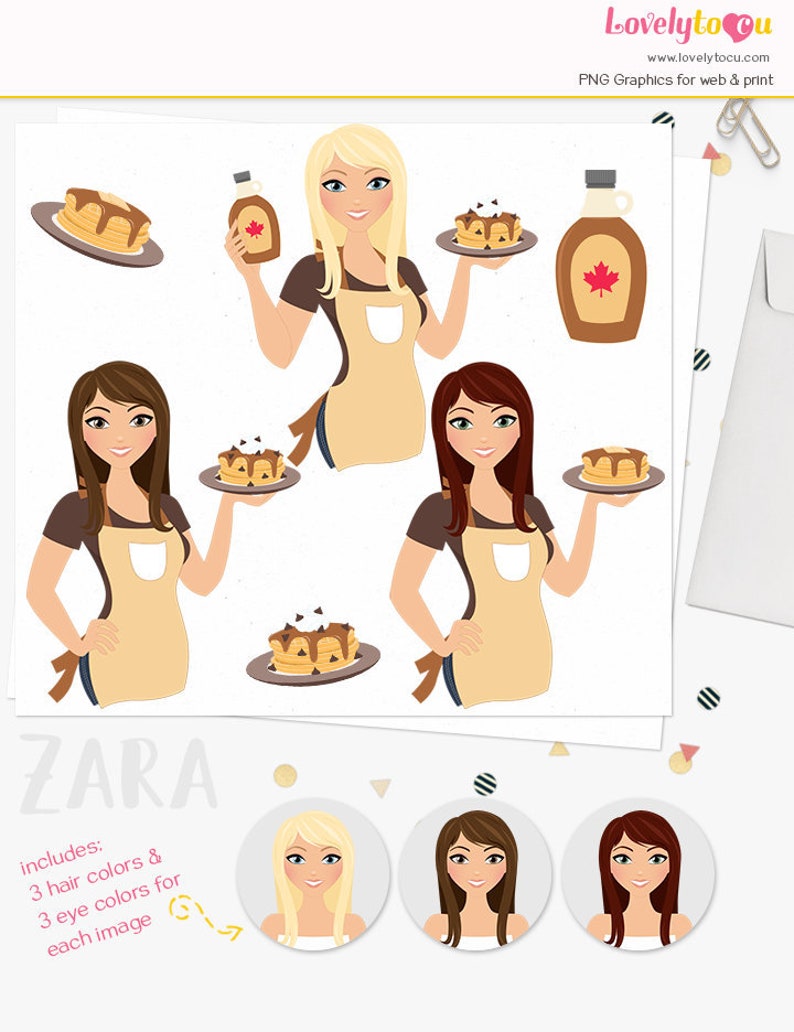 Breakfast Waffle Woman Character Clipart Maple Syrup Waffle Etsy