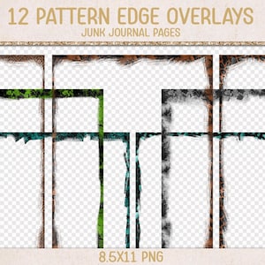 Junk journal pattern edge overlays, vignette frame, grunge texture page edges, distressed 8.5x11&quot; letter paper frame clipart - RY124