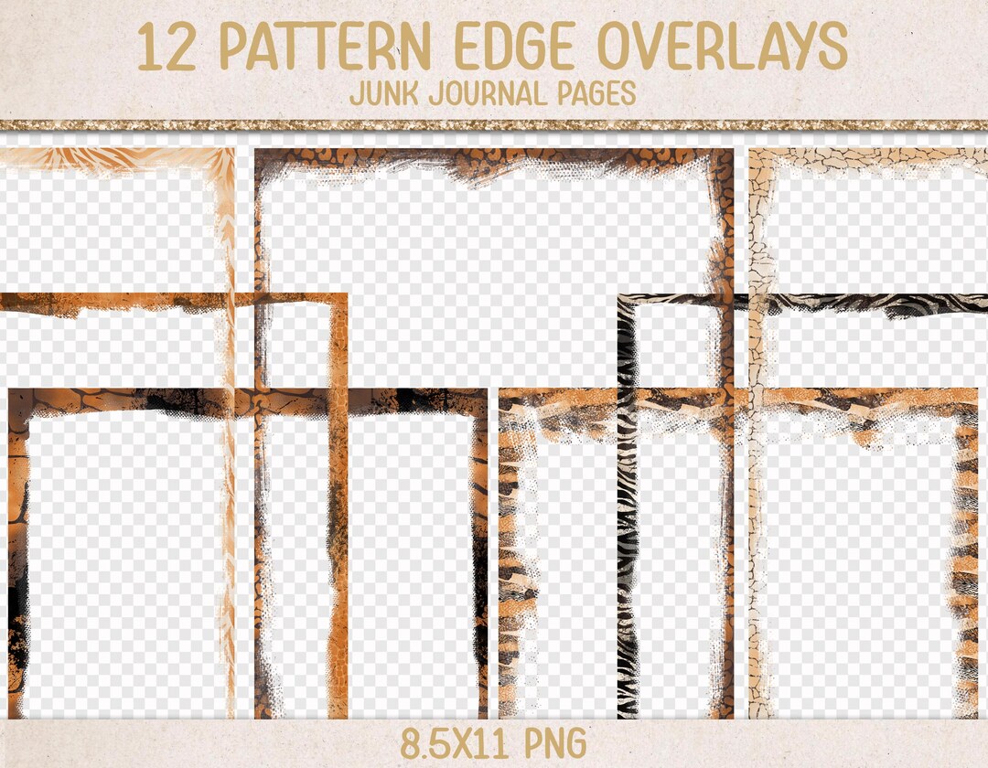 Pattern Edge Effect Junk Journal Pattern Edge Overlays, Vignette Frame, Grunge Texture Page ...