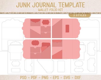 Tri fold folio kit, junk journal templates, fold-over card insert, SVG cutting file, printable paper craft supply, scrapbooking, PSD (JL115)