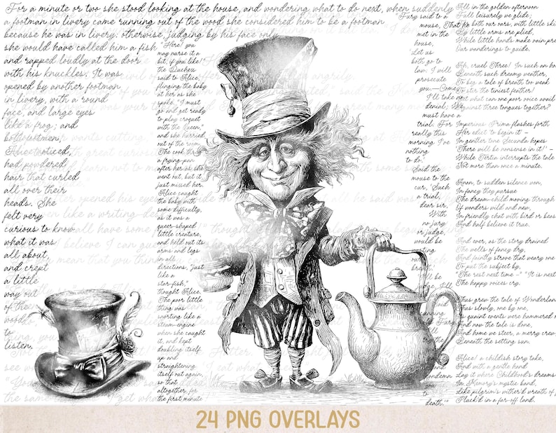 Hatter Text Alice in Wonderland Script PNG Overlays, Junk Journal Ephemera - LY01 ...