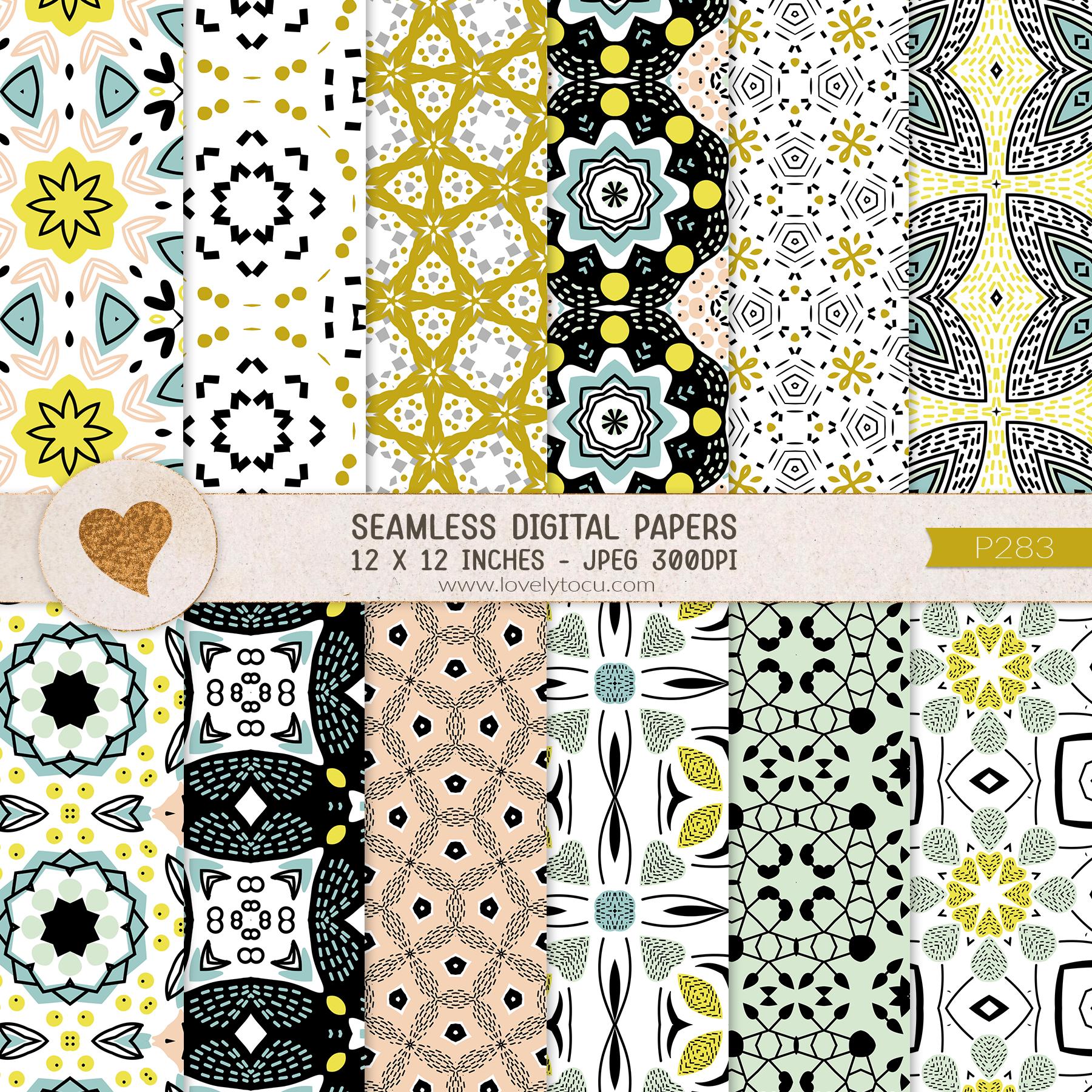Modern Retro Abstract Floral Seamless Papers, 12 Bright Bold Patterns ...