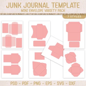Mini envelopes bundle, junk journal templates, SVG cutting file, mini folio insert, printable craft supply, scrapbooking, PSD, PDF (JL108)