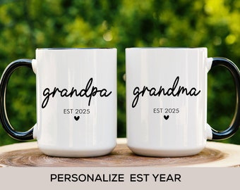 New Grandma Grandpa Mugs New Grandparents Pregnancy Announcement Gift from Baby Promoted to Grandma First Time Grandpa Est Gift OLV-25-464!