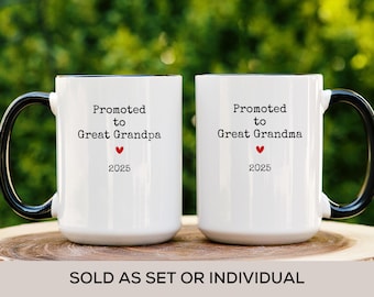 Promoted to Great Grandparents Custom Mug Set 1st Grandchild Announcement Gift Great Grandma and Grandpa Est 2025 Matching Mugs Baby Reveal*