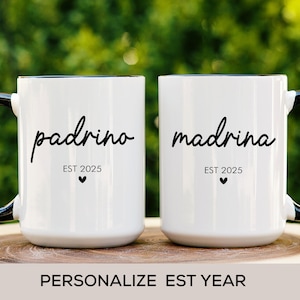 Tazas de Padrino y Madrina Est 2024 2025 Nuevo Padrino y Madrina Regalo de Anuncio de Embarazo Ahijado Padrinos Españoles Propuesta de Bautismo