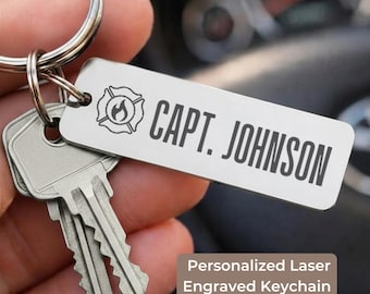 Personalized Firefighter Metal Keychain Laser Engraved Keepsake Retirement Gift for Retired Firefighter Officer Promotion Gift OLV-26-092