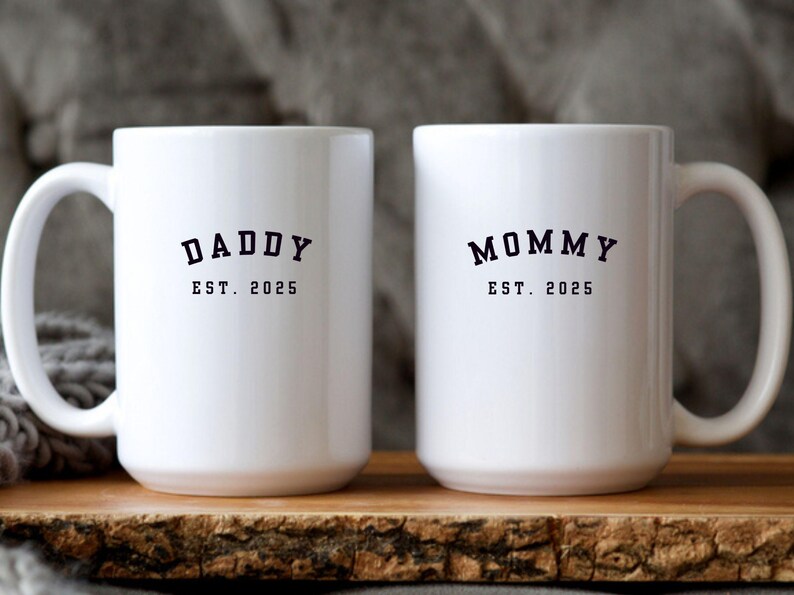 Mommy Daddy Est. 2025 Minimalist Cup Christmas Baby Shower Present