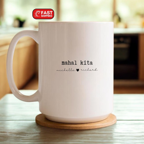 Filipino Tagalog Mahal Kita Couple Ceramic Mug Gift for Anniversary Wedding Engagement His and Hers Valetines Coffee Mug OLV-26-014
