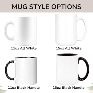 May include: Four white ceramic mugs with different styles. Two mugs are 11 ounces and two mugs are 15 ounces. The mugs are all white except for two mugs that have black handles.