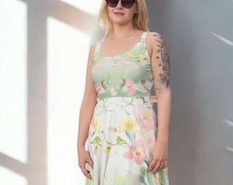Floral Skater Dress for Women, Summer Sundress, Flowery Sleeveless Dress, Garden Party Outfit, Sleeveless Floral Dress