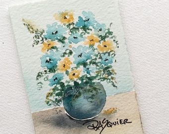 Floral Wonder an Original Watercolor Floral Still Life Painting by Artist Rita Squier aka TheRita - Size 2.5x3.5 inch ACEO