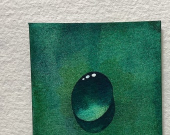 Emerald Dew Drop an Original Watercolor Painting by Artist Rita Squier aka TheRita - Size 2.5x3.5 inch aceo