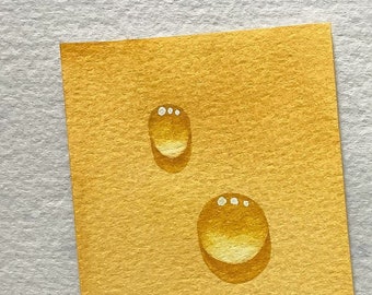 Harvest Gold Drops an Original Watercolor Dew Drop Painting by Rita Squier aka TheRita - Size 2.5x3.5 inches aceo