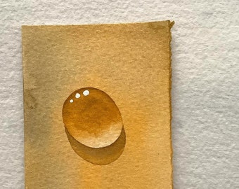 Dusty Yellow Drop an Original Watercolor Painting by Artist Rita Squier 2.5x3.5 inch aceo