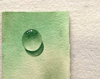 Simply Green Drop an Original Watercolor Painting by Artist Rita Squier - Size 2.5x3.5inch ACEO