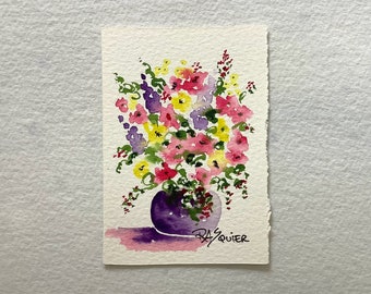 Le printemps a jailli, une peinture florale aquarelle originale de l'artiste Rita Squier aka TheRita - Taille 2,5 x 3,5 pouces aceo