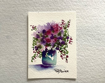 Souhaits pour le printemps, une peinture florale aquarelle originale de l'artiste Rita Squier aka TheRita - Taille 2,5 x 3,5 pouces ACEO