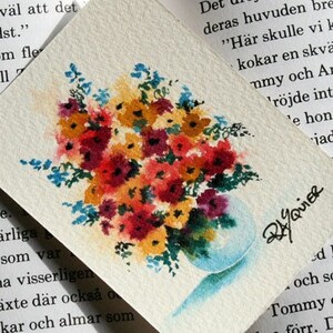 Lil Button Flowers an Original Watercolor Floral Painting by Artist Rita Squier Size 2.5x3.5 inch ACEO image 4