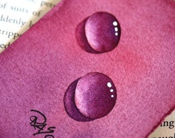 Cran Raspberry Drops an Original Watercolor Dew Drop Painting by Artist Rita Squier aka TheRita - Size 2.5x3.5 inch ACEO