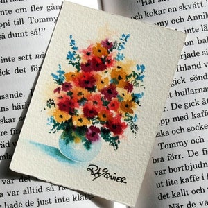 Lil Button Flowers an Original Watercolor Floral Painting by Artist Rita Squier Size 2.5x3.5 inch ACEO image 3