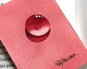 Rosey Pink Droplet an Original Watercolor Dew Drop Painting by Artist Rita Squier aka TheRita - Size 2.5x3.5 inch aceo