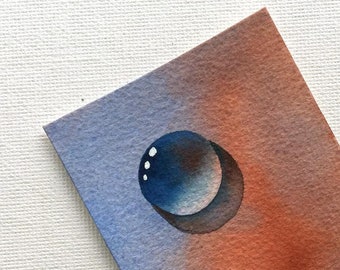 Round Droplet an Original Watercolor Dew Drop Painting by Artist Rita Squier aka TheRita - Size 2.5x3.5 inch ACEO