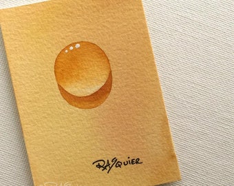 Golden Harvest Drop - Original Watercolor Dew Drop Painting by Artist Rita Squier - Size 2.5x3.5 inch aceo