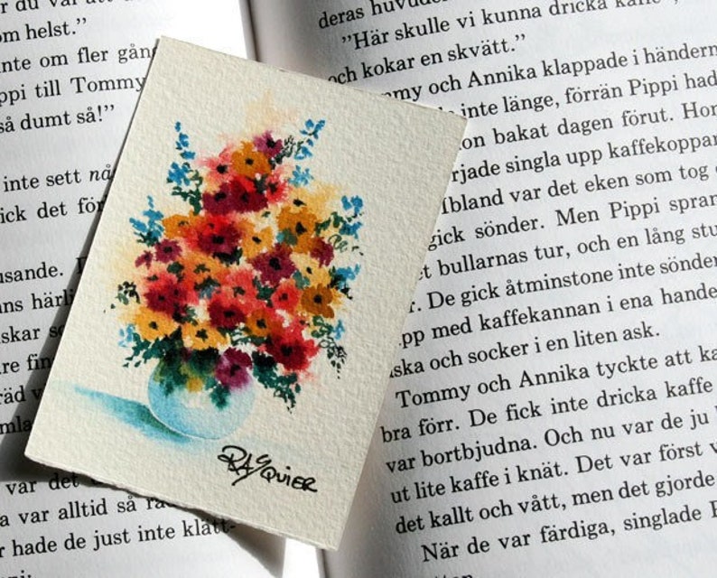 Lil Button Flowers an Original Watercolor Floral Painting by Artist Rita Squier Size 2.5x3.5 inch ACEO image 3