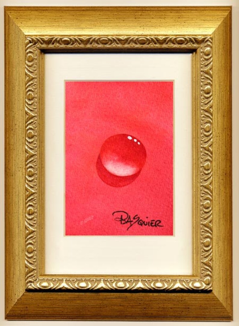 Electric Red Dew Drop an Original Watercolor Painting by Artist Rita Squier Size 2.5x3.5 inch ACEO image 3