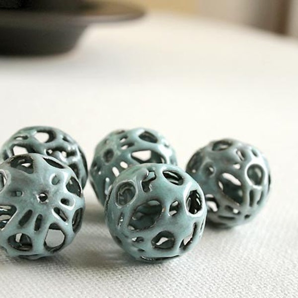 Foggy Blue Too Torch Fired Enamel Beads - Set of 5