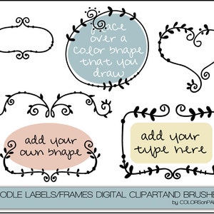 Doodle Digital Frames & Labels. Digital Clipart, Photoshop Brushes and Stamps. Digital Frame Illustrations. Clipart Frames.