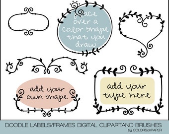Doodle Digital Frames & Labels. Digital Clipart, Photoshop Brushes and Stamps. Digital Frame Illustrations. Clipart Frames.