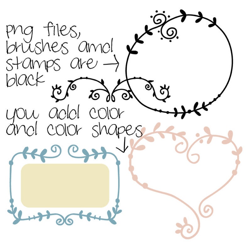 Doodle Digital Frames & Labels. Digital Clipart, Photoshop Brushes and ...