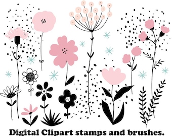 Digital Flower Clipart. Digital Clipart. Digital Stamps & Brushes Photoshop .abr Brush File.