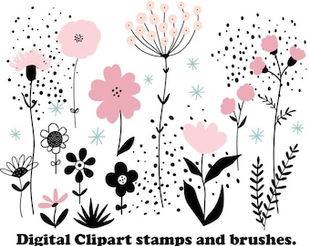 Digital Flower Clipart. Imágenes digitales. Digital Stamps & Brushes Photoshop .abr Brush File.
