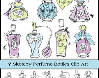 Perfume Bottle Doodles. Instant Download. Digital Clipart, Brushes & Stamps. Personal and Limited Commercial.