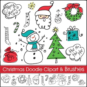 Christmas Doodles Digital Clipart and Brushes. Instant Download.Digital Scrapbooking. Personal and Commercial Use.