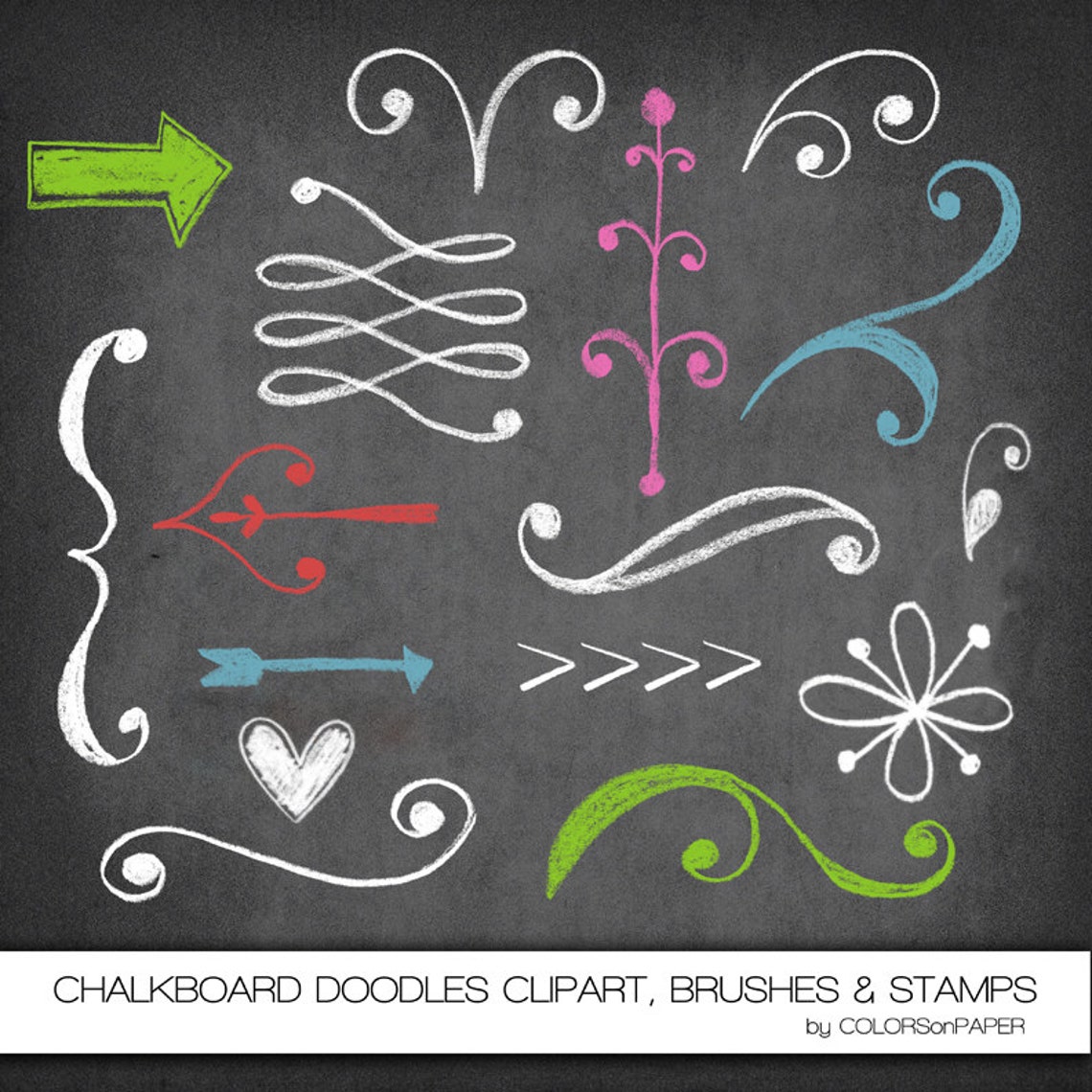 Chalkboard Doodles Clipart, Photoshop Brushes and Stamps. Instant ...
