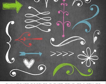 Chalkboard Doodles Clipart, Photoshop Brushes and Stamps. Instant Download. Personal, Limited Commercial Use.