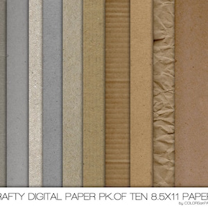 Krafty Digital Paper Pack. 8.5x11 Kraft Paper Assortment of 10. Instant Download. Personal and Limited Commercial Use.